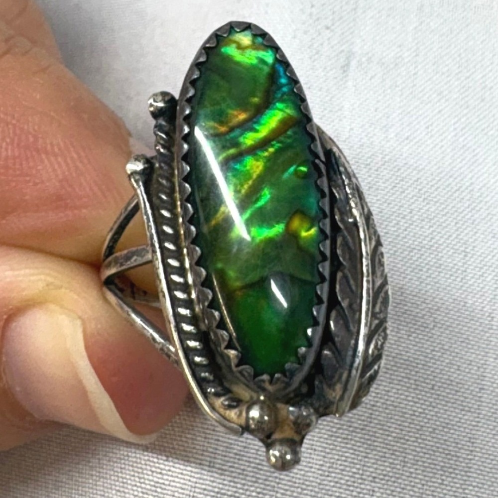 Jack Whittaker Ring Navajo Size 6.25 Green Sterling Silver Good Vintage Leaf